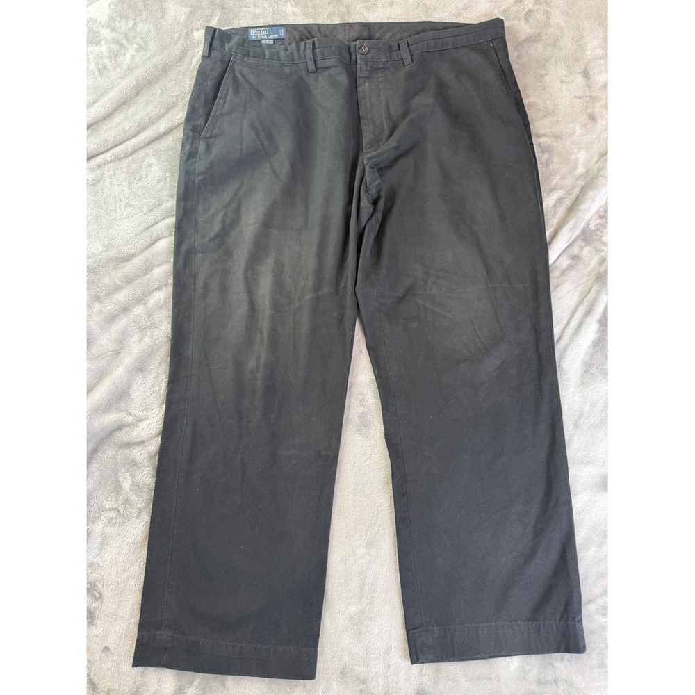 Polo Ralph Lauren Preston Pant Mens 42x28 Black Chino Trousers Flat Front